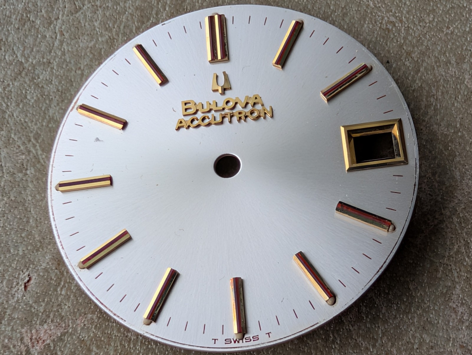 Vintage 1970’s Bulova Accutron Gold-Accented Silvery Champagne DIAL ONLY – 28 mm