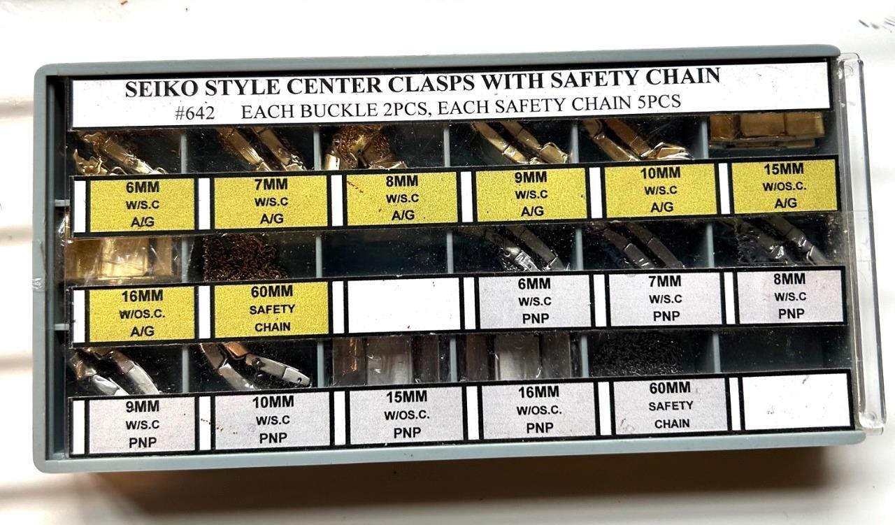 Seiko Style Centre Clasps with safety Chain – Various Sizes – watchmakers spares