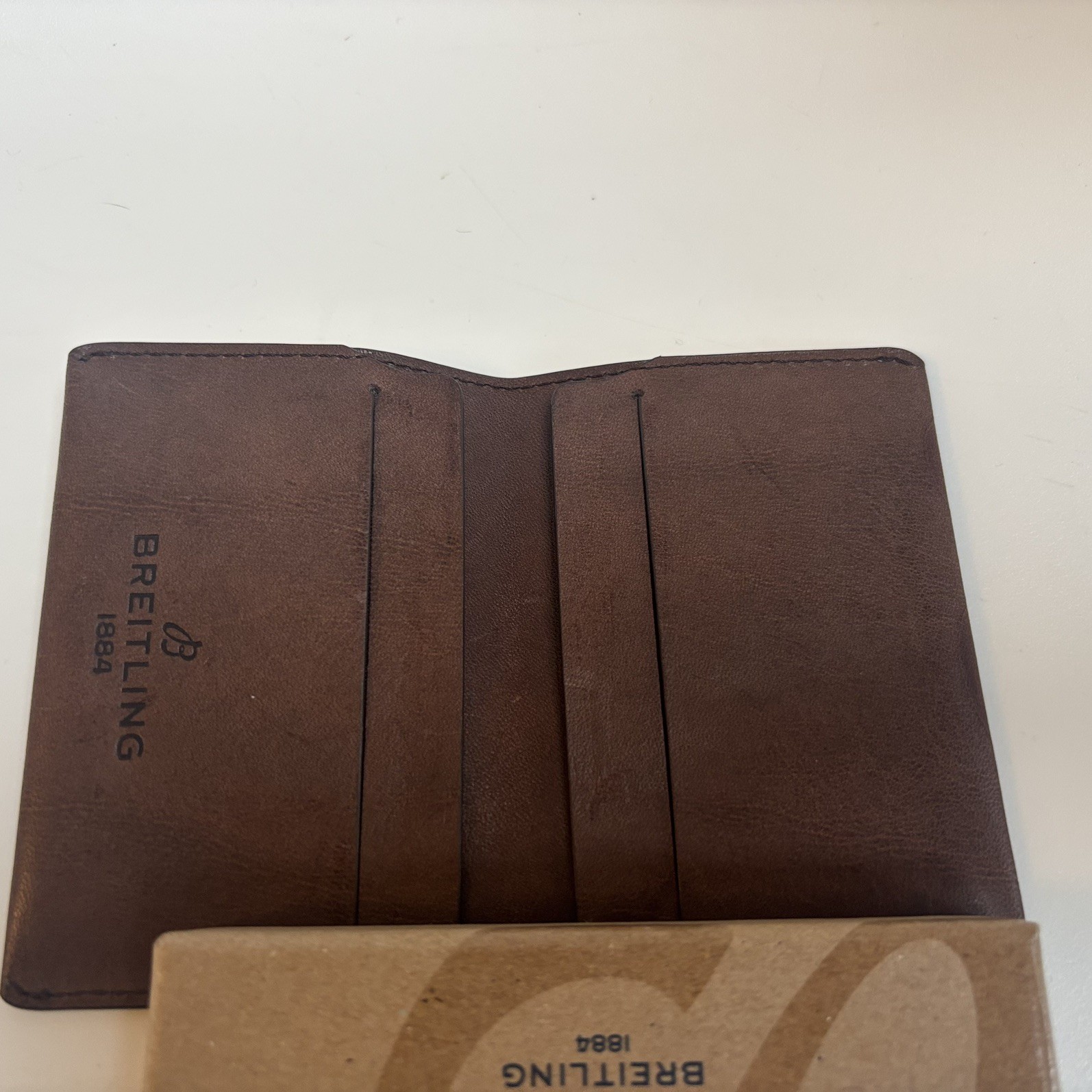 Breitling wristwatch related gift. Brown Leather Card Holder Wallet