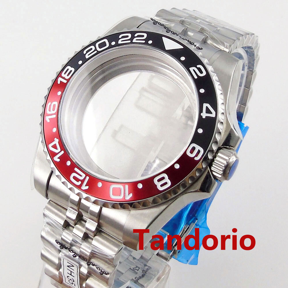 40mm Black Red Watch Case 20ATM Diver Sapphire Glass Fit Automatic NH35A PT5000