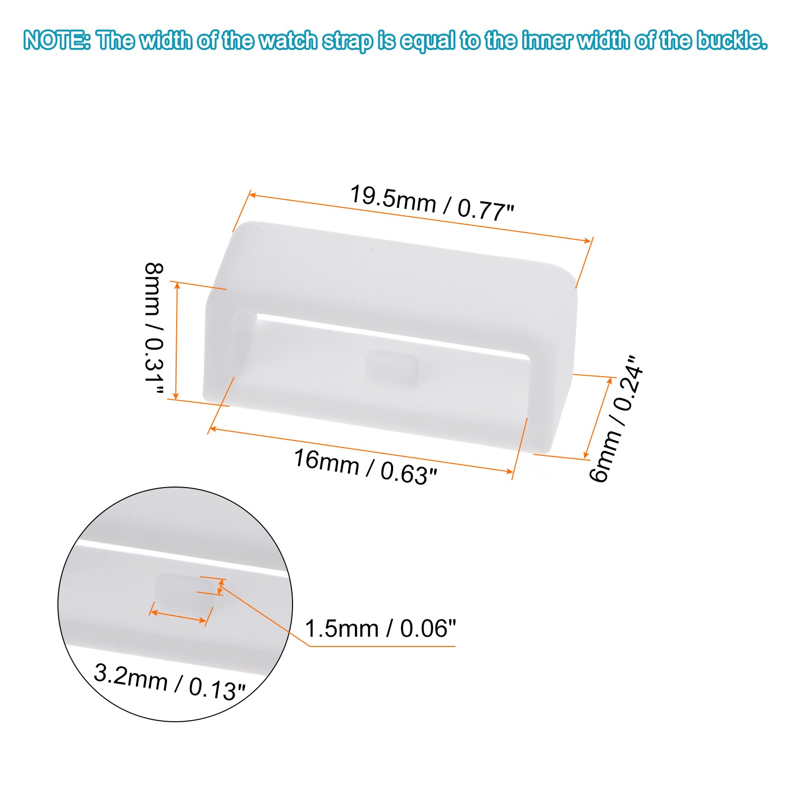 6pcs Watch Strap Loop Fastener Ring 16mm Rubber Watch Holder Keeper White
