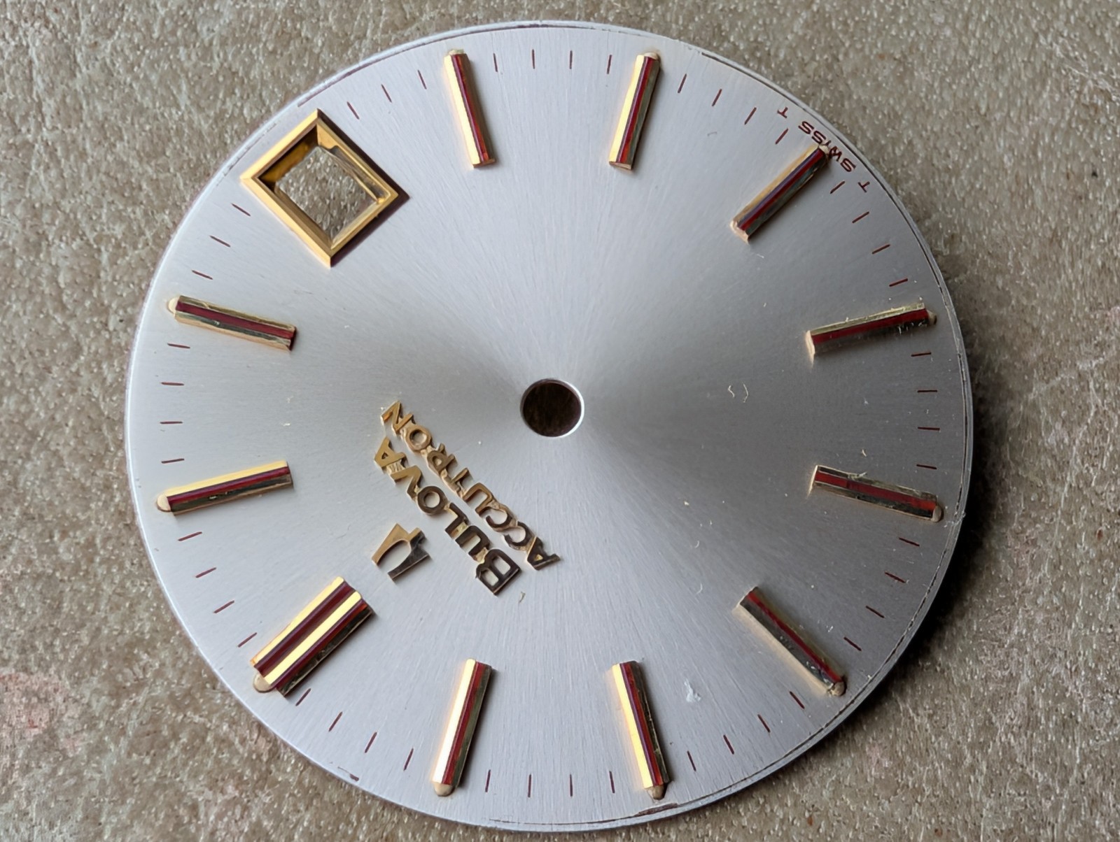 Vintage 1970’s Bulova Accutron Gold-Accented Silvery Champagne DIAL ONLY – 28 mm