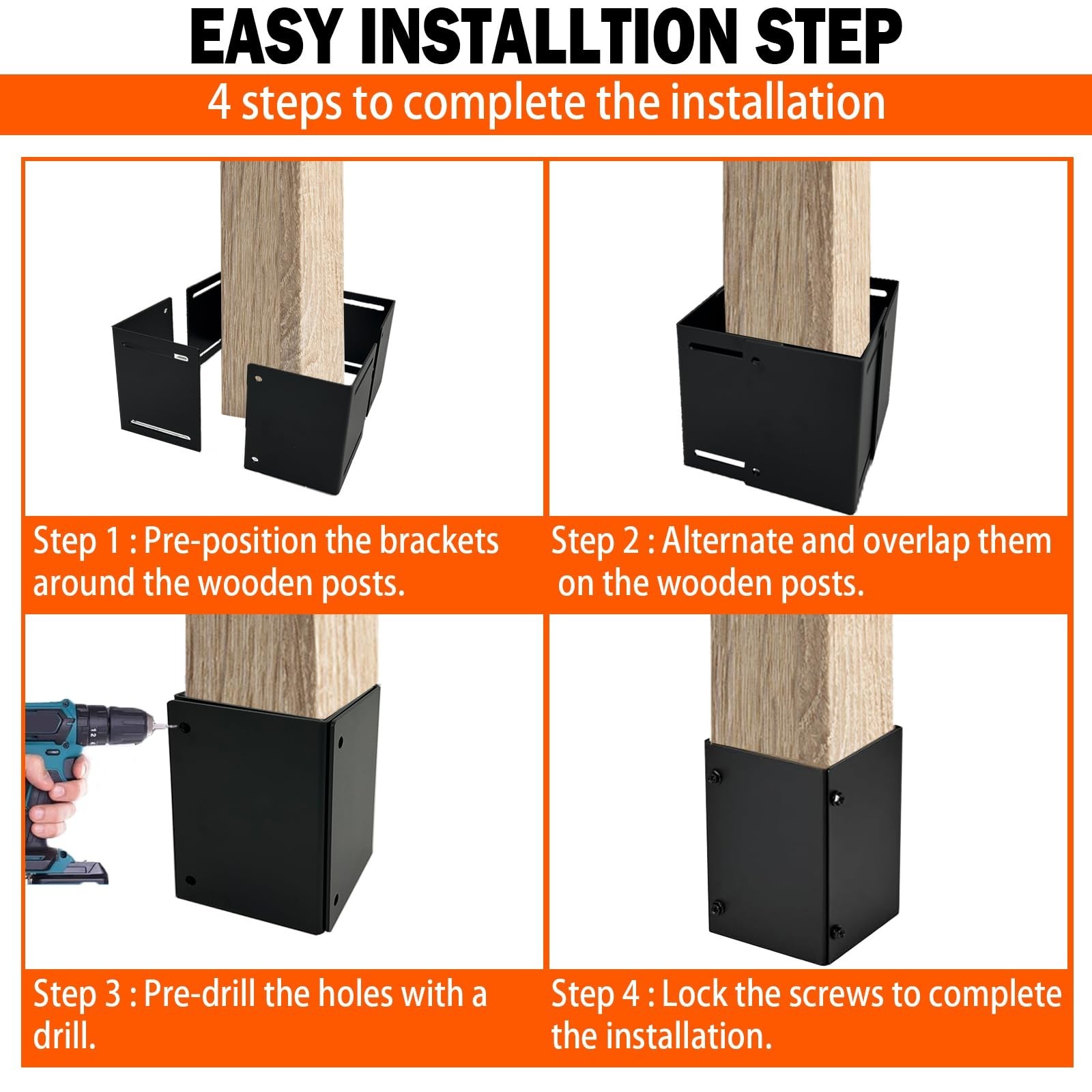 Post Base Protectors 4Pack,Adjustable(Range 3.3-6 in) Protects Wood Column fo…
