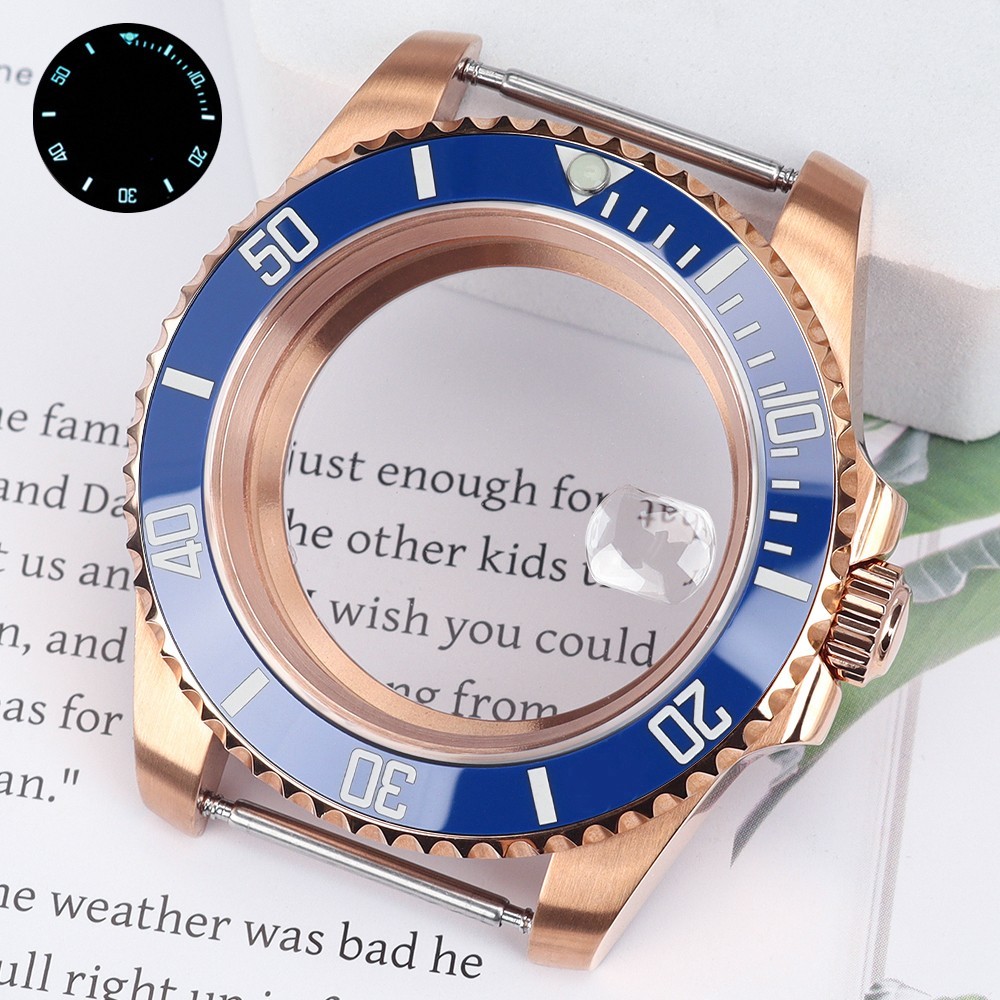 40mm Pilot Watch Case Rose Gold SUB Bezel For Seiko NH35 34 Miyota 8215 Movement