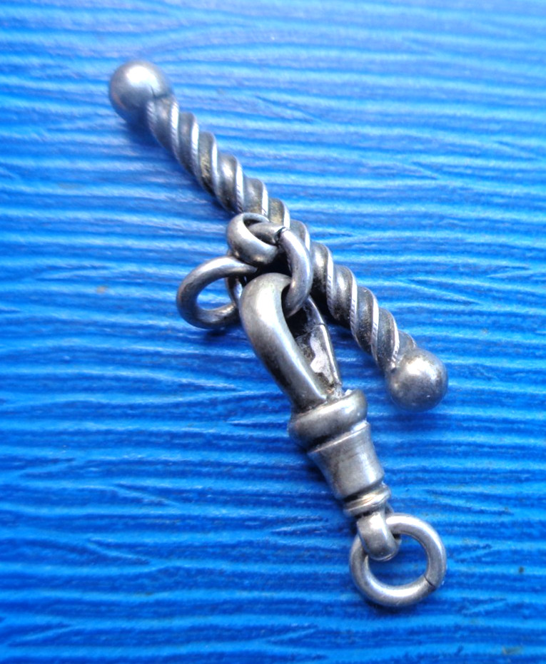 Dog Clip T BAR Silver Albertina Pocket Watch Chain Antique Victorian c1890s