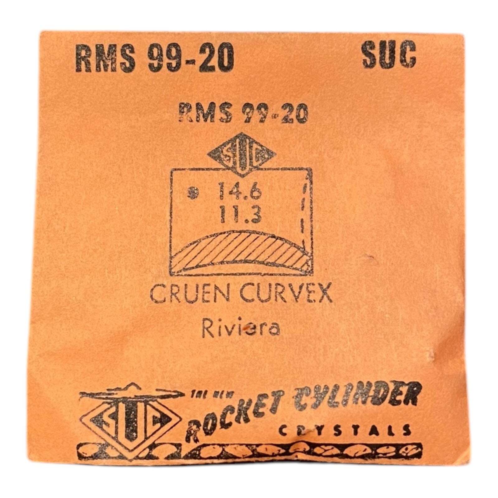 SUC RMS99-20 Watch Crystal 14.6×11.3 mm NOS Part Rocket Cylinder Gruen