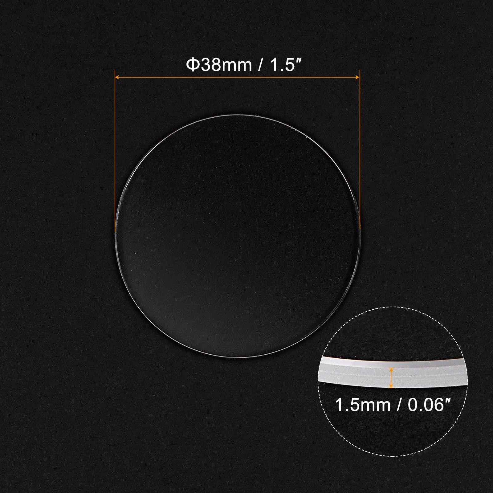 Flat Round Lens Glass Watch 38mm Dia 1.5mm Thickness, Transparent