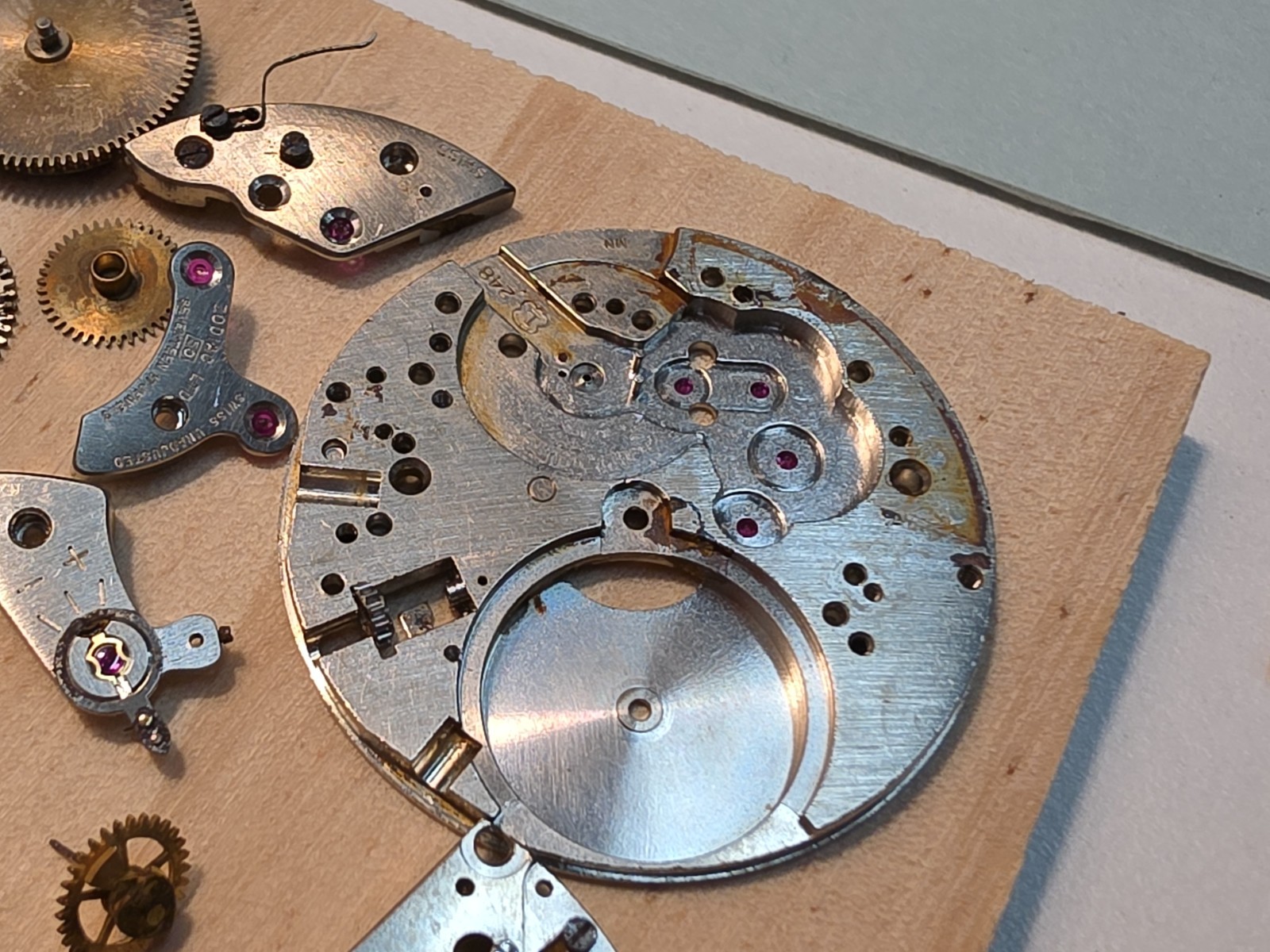 Lot Of Zodiac Cal 50/Landeron 248 Chrono Movement Parts-Balance Wheel, Bridges..