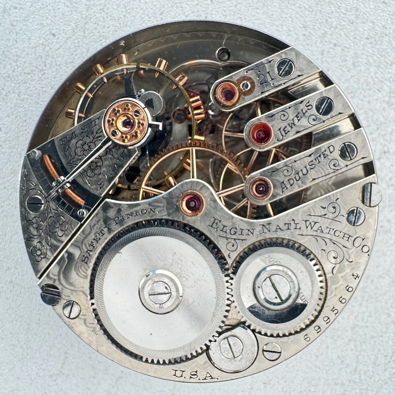 Antique 16s 1897 Elgin Roman Hunter Railroad Class F Pocket Watch Movement 156