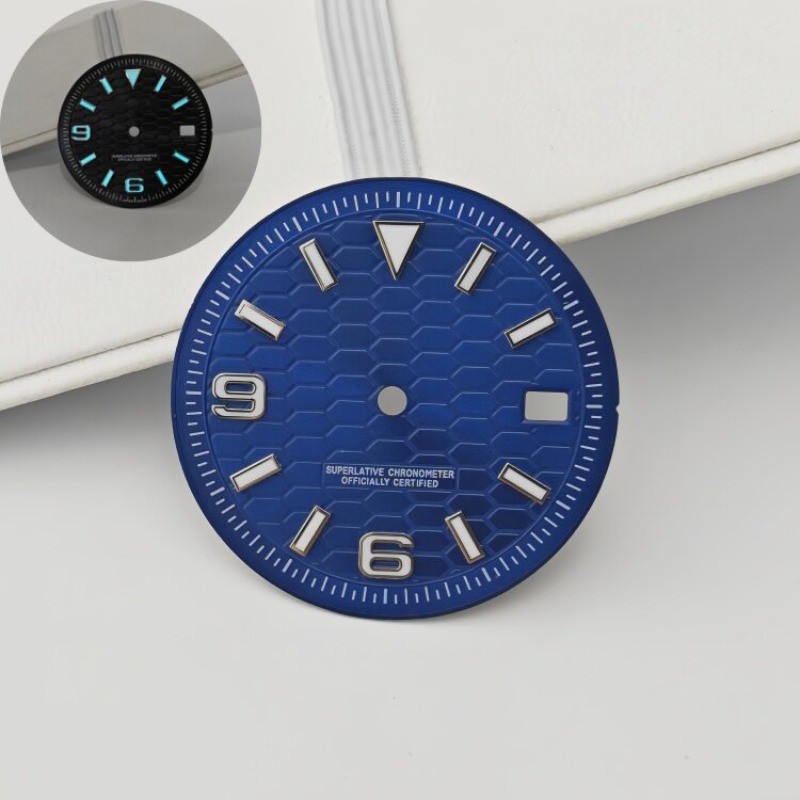 31mm/28.5mm NH35 Dial Black S-logo Blue Lume Dial for NH36 Movement Watch Parts
