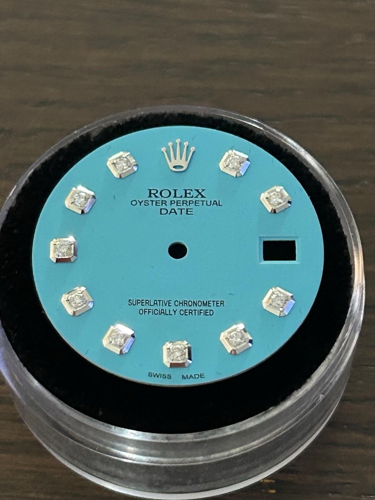 Rolex Oyster Perpetual Date Custom Turquoise Diamond Dial For 15200-15234-115200