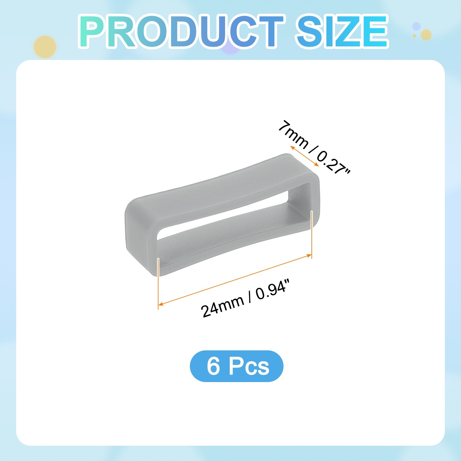 6pcs 24mm Silicone Watch Strap for Loop, Grey
