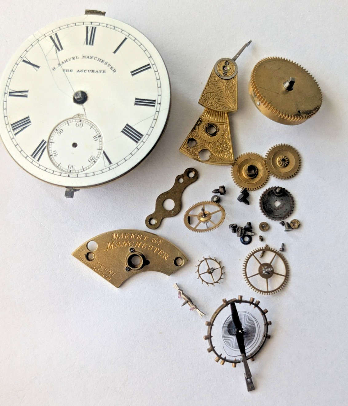 4x Disassembled English Pocket Watch Movements Parts Lot (Samuel, Fattorini) el4