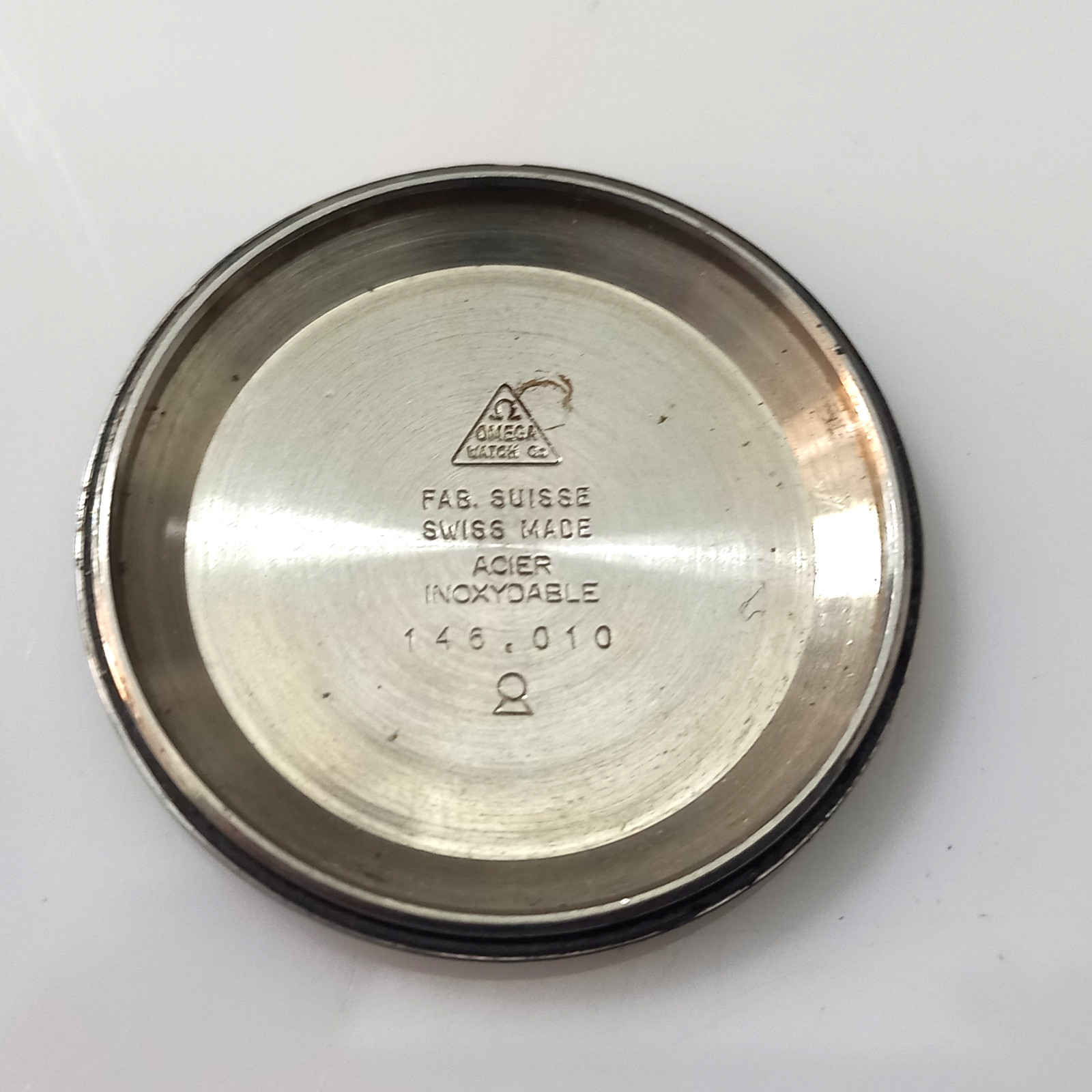 FOR PARTS OMEGA GENEVE CHRONOSTOP 146.010 UNPOLISHED S. STEEL CASE ( CASE ONLY )