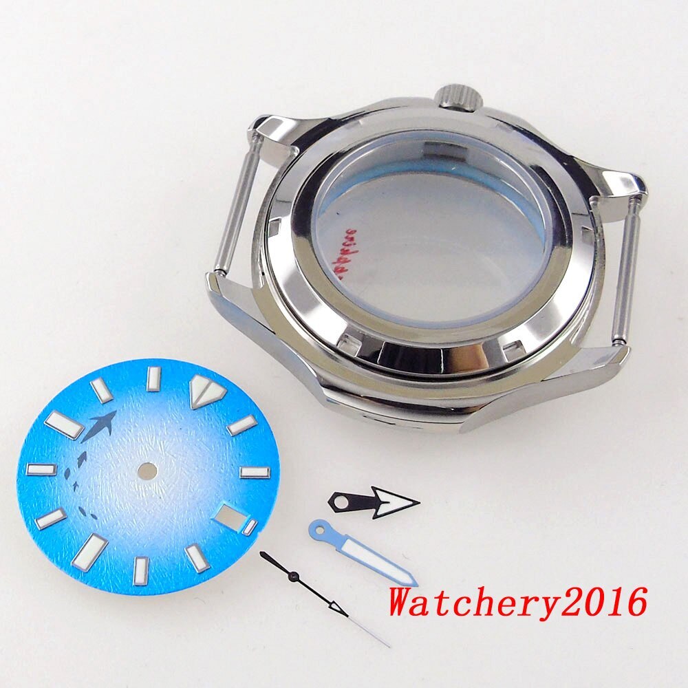 40mm Square Watch Case Glass Back Blue Dial Hand Sapphire Glass fit NH35 NH36