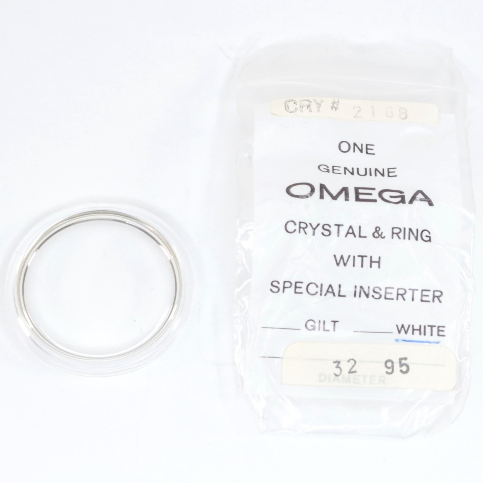 Omega Wristwatch Crystal w/ White Tension Ring and Inserter No. 2168 NOS – BV740