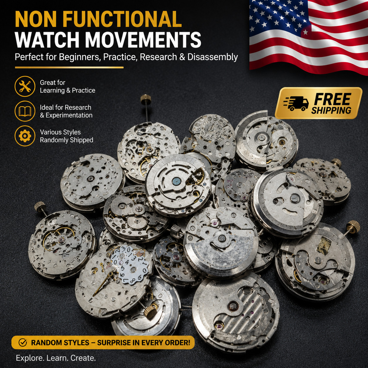 Non Working Watch Movement Parts for Repair Practice Disassembly Watch Mechanism