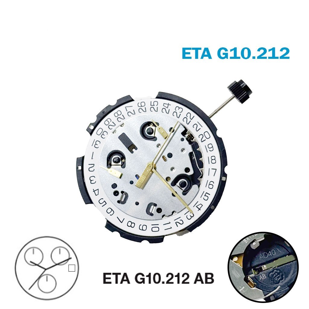 ETA G10.212 AB Swiss Made Movement- White Date Disk at 3-4 Jewels-Chronograph.