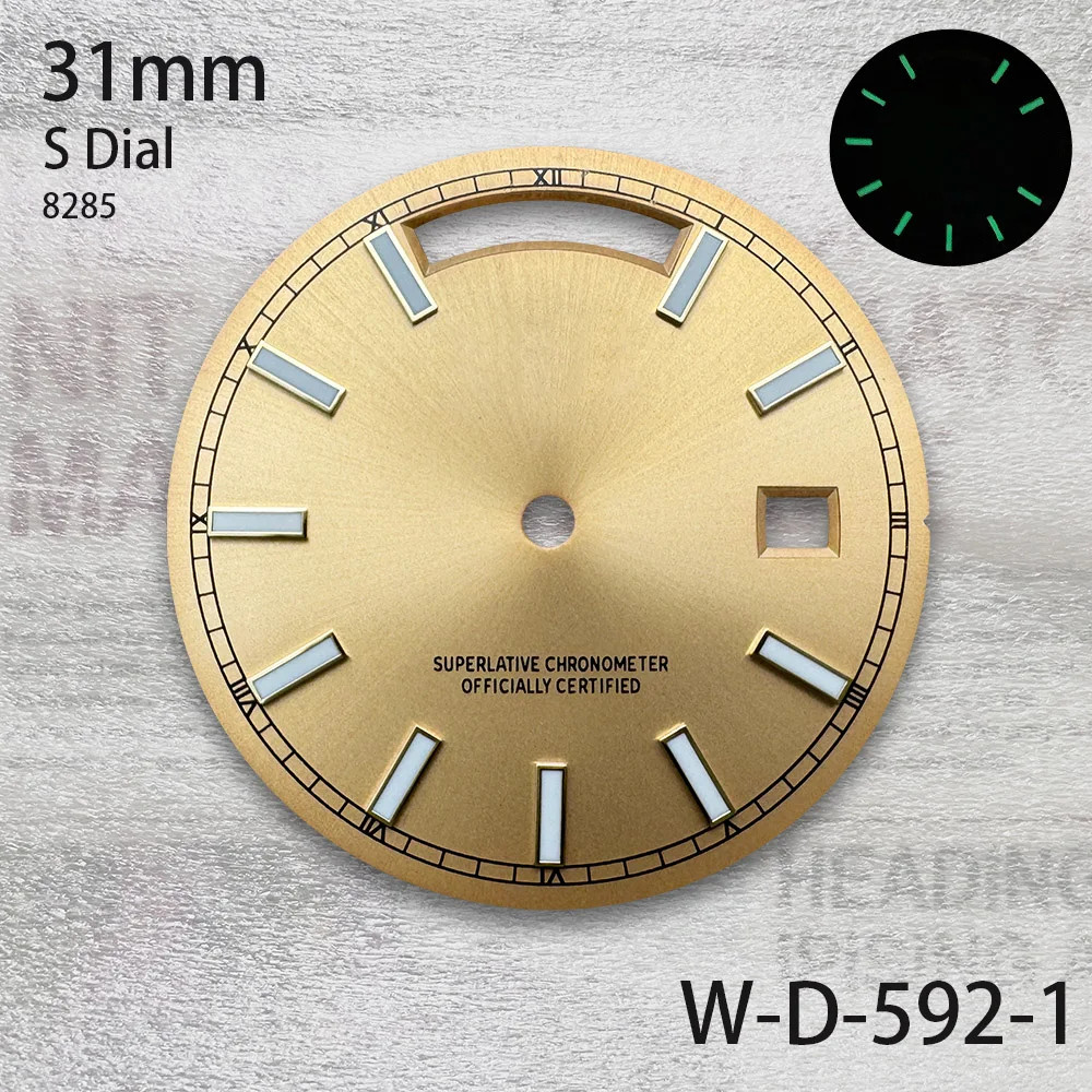 31mm S Logo Day And Date Dial For 8285 Movement Green Lume Watch Accessories