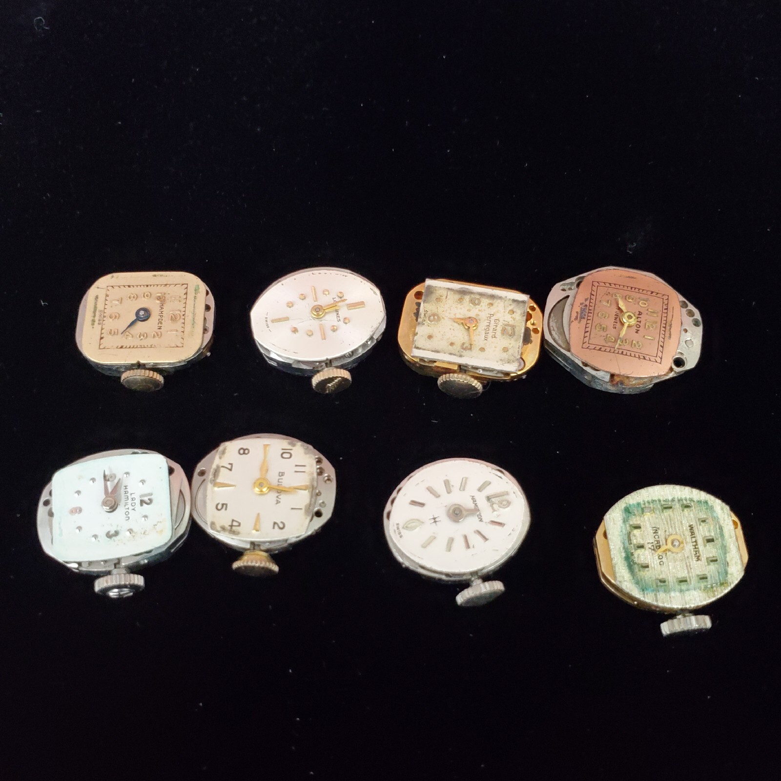 Vtg Ladies Watch Movement Lot Of 8 Bulova Hamilton Longines Waltham 17 Jewels