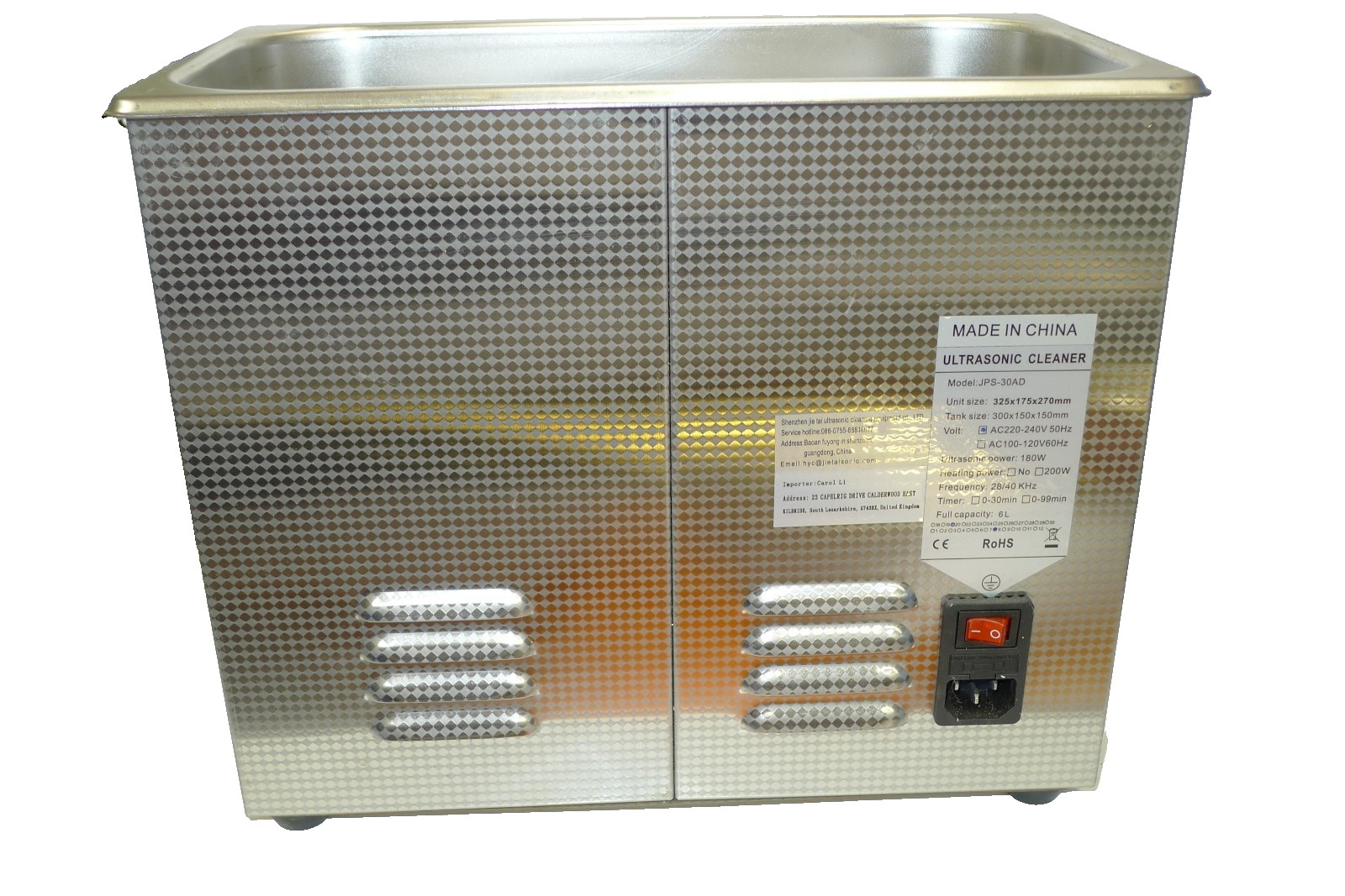 Ultrasonic Watch/parts Cleaning machine tank JPS30-AD (unused) 6L heated/timer