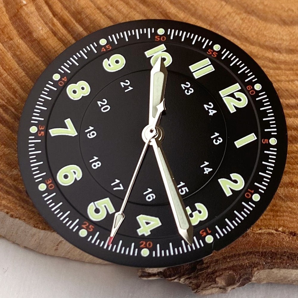 29mm Black Retro Pilot Lume Watch Dial Face Fit NH35 ETA2824 Miyota8215 Movement