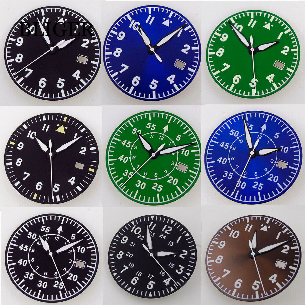 33.6mm Watch Dial Hands Fit For NH35/NH35A Automatic Movement Green Lume Black