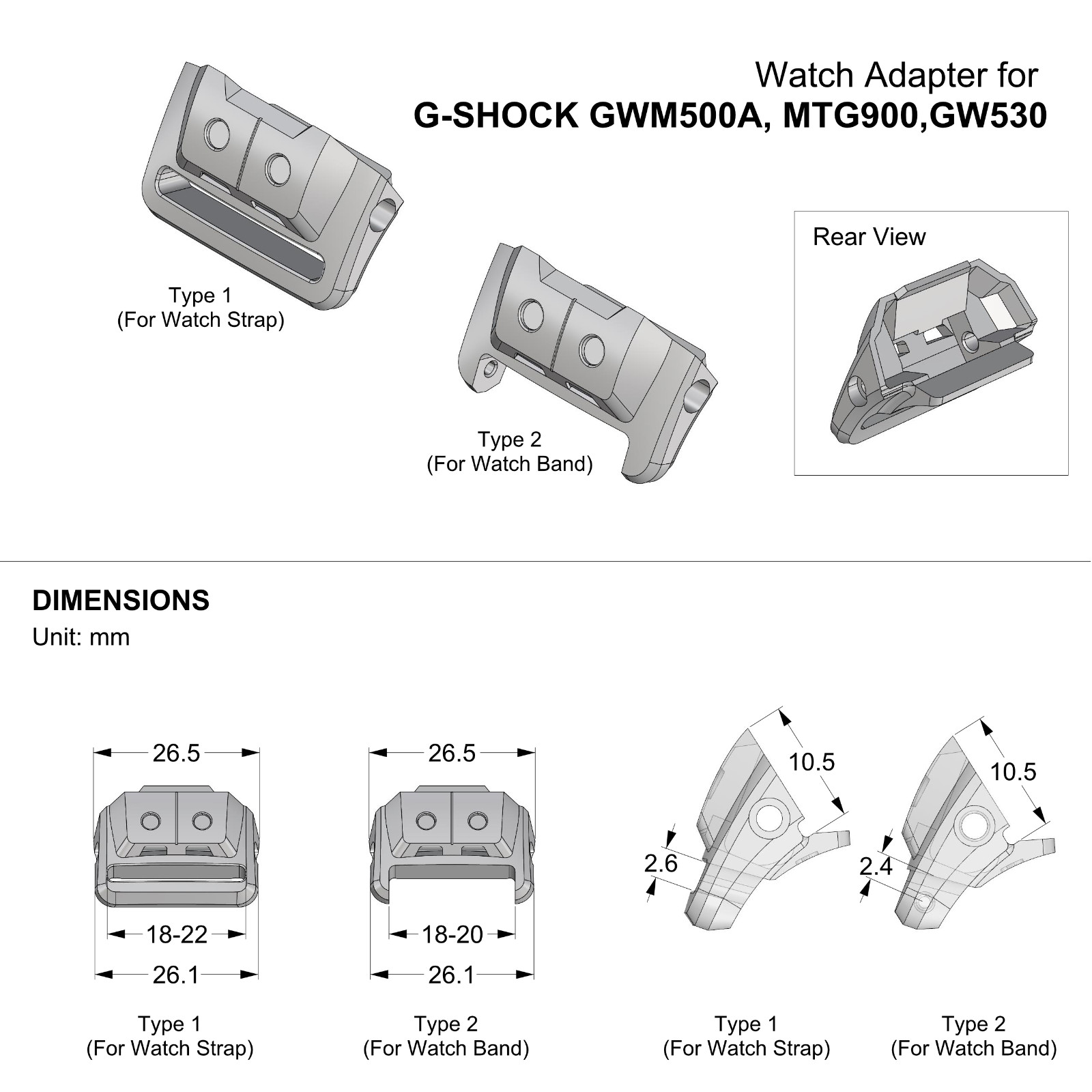 Tough Resin Strap Adapter – Compatible with G-Shock GW-530A