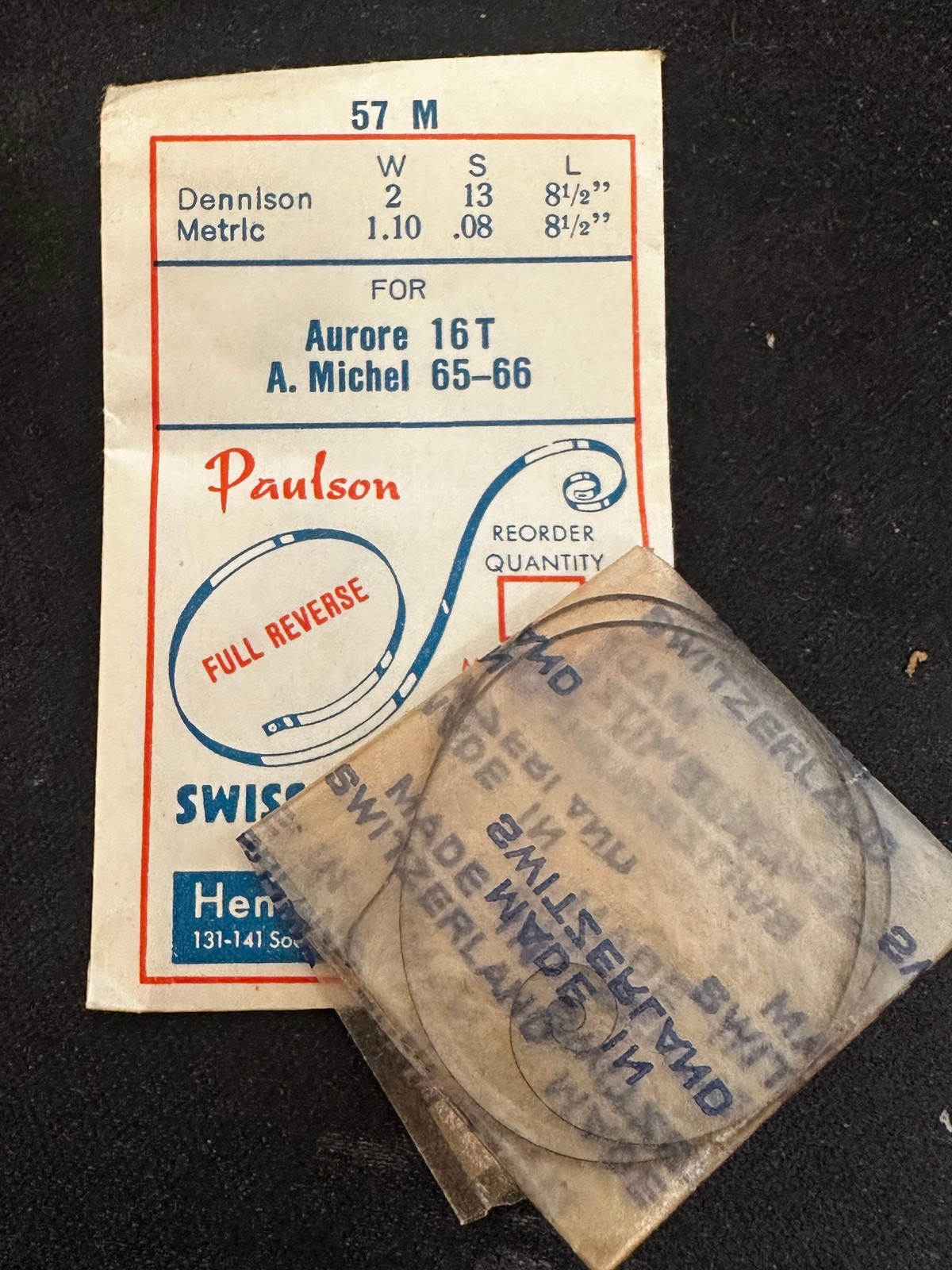 Paulson Mainspring No. 57M for Aurore caliber 16T, A. Michel caliber 65, 66 – St