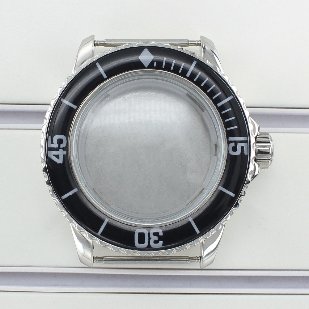 44mm Silver Watch Case Stainlss Steel For Modify Fifty Fathoms Mod NH34 35 NH36