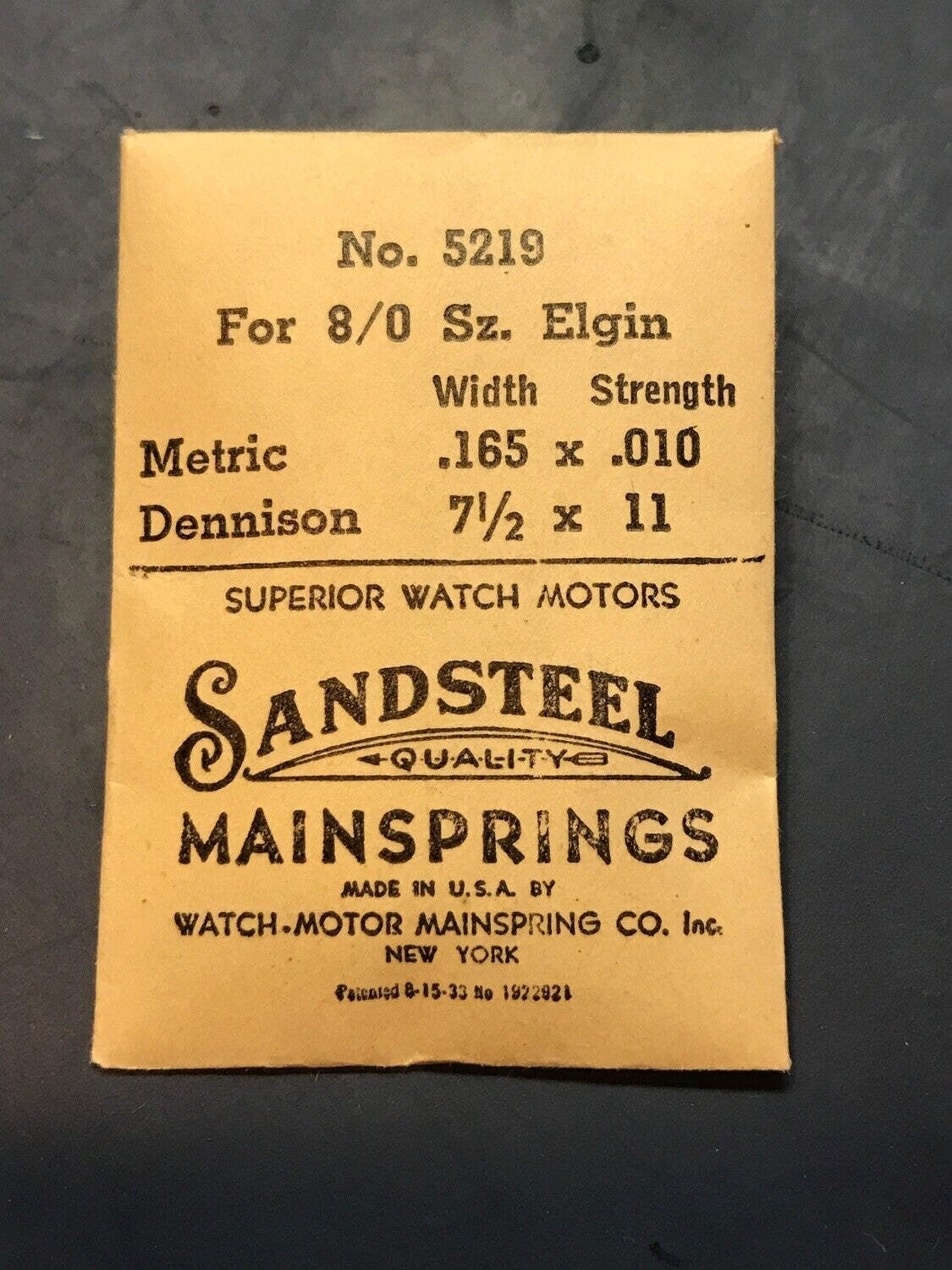 Sandsteel Mainspring for Elgin 8/0s Factory No. 5219 – Steel
