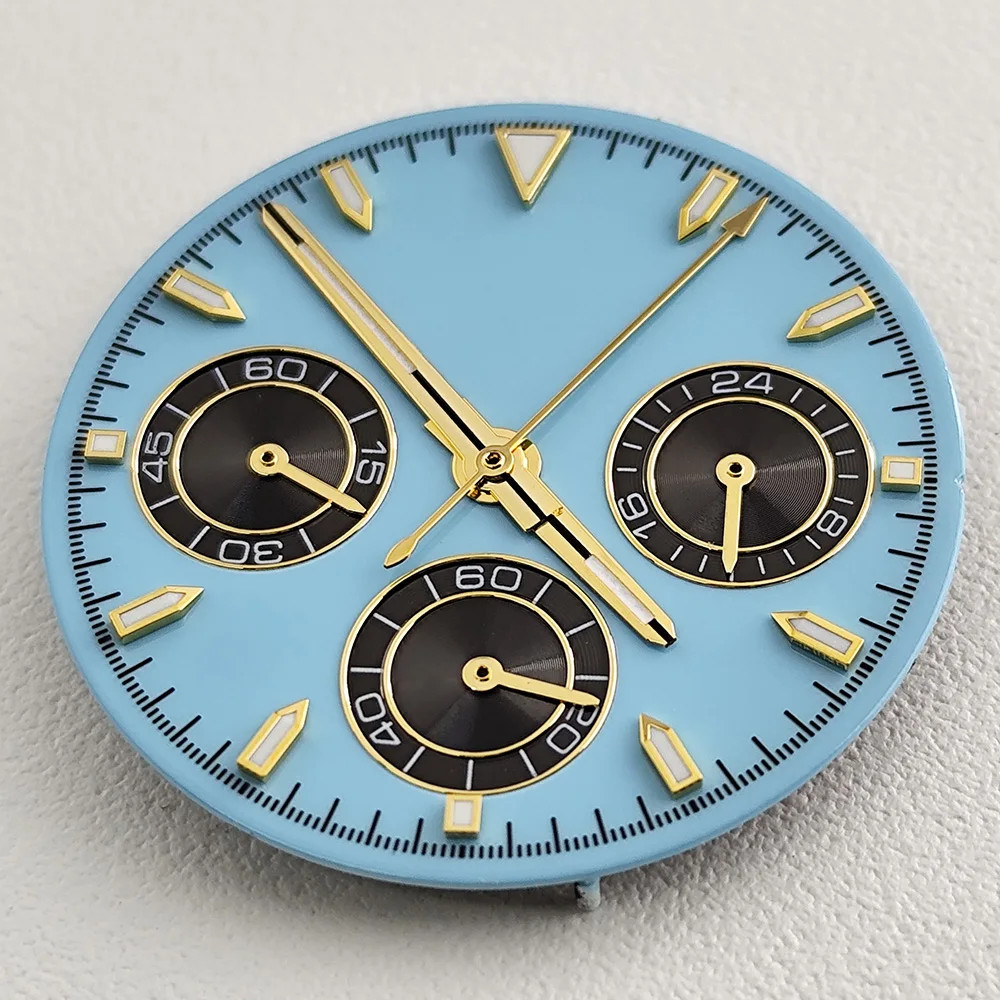 Enamel Blue Dial with Gold Index For VK63 Movement Replacement Parts