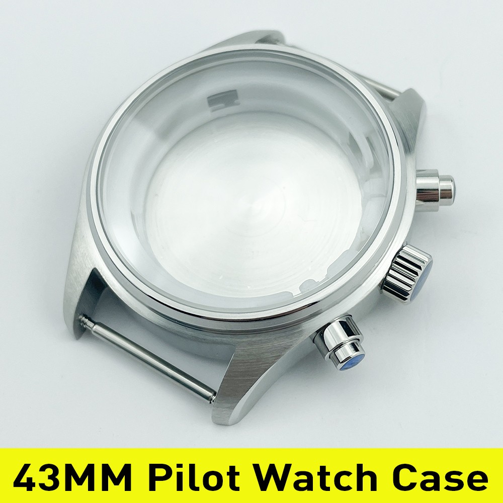 Miyota 0S00 Movement 43mm Pilot Watch Case Sapphire Crystal Glass Leather Strap