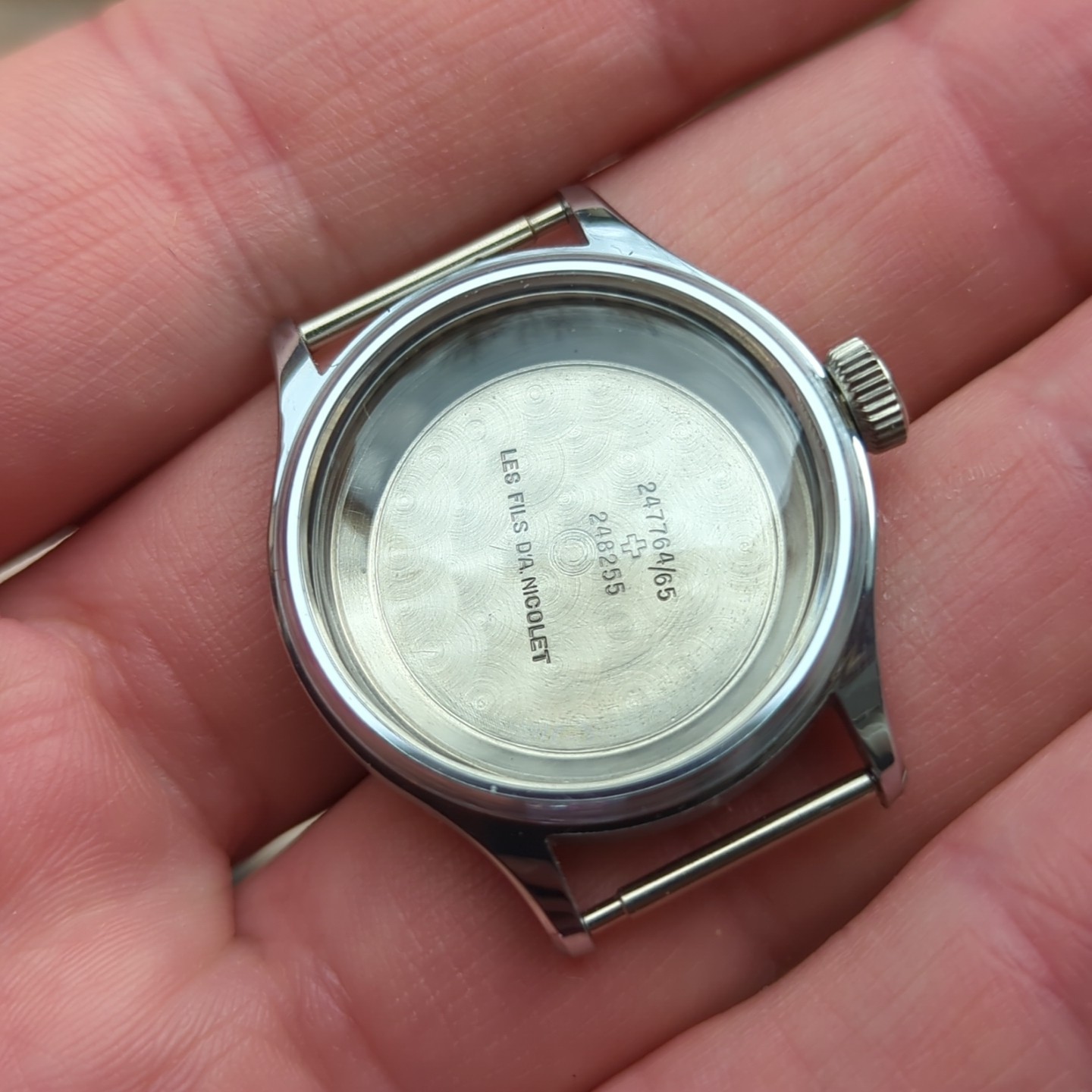 A. Nicolet Vintage 1940s Waterproof Watch Case NOS Swiss 31mm Patent (REF:WC)