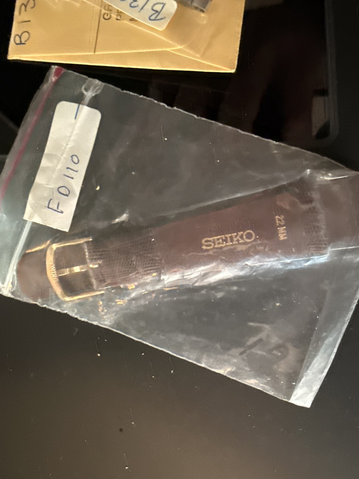 NEW 1980’s Seiko Watch Band Dark Brown 22MM Lizard L w/ Gold Buckle # F0110 FO