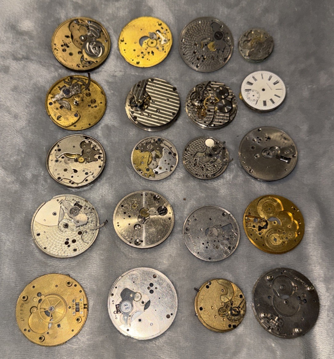 20 Vintage Pocket Watch Movement lot Waltham Howard Admiral Standard Great Parts