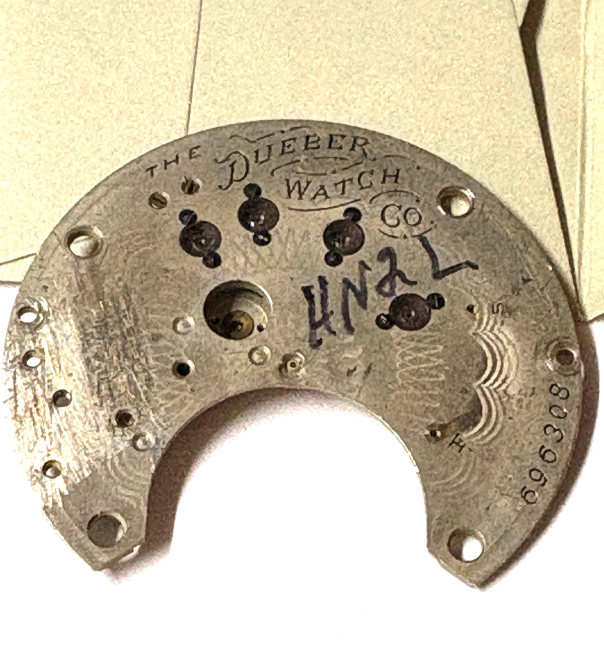 HAMPDEN DUEBER 18 SZ POCKETWATCH HN2L LOWER PLATE W/6 JEWELS HC—-BB-2020