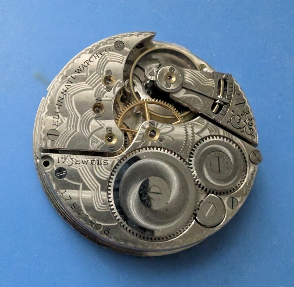 VINTAGE 16 SIZE ELGIN GRADE 387 OPEN FACE POCKET WATCH MOVEMENT RUNNING
