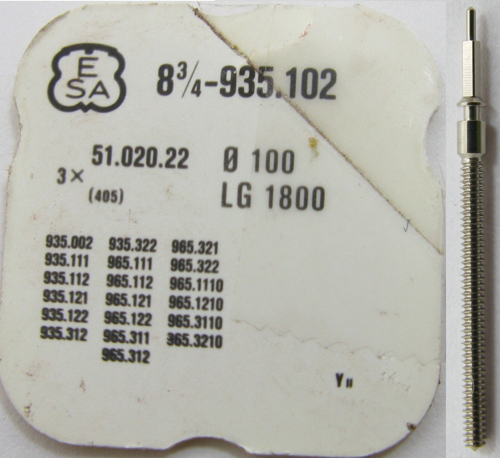 ESA 935.102 watch movement part 401 / 405 setting stem tap 9
