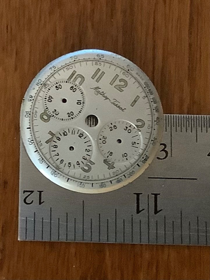 Mathey Tissot Three Register Chronograph Arabic Numerals Silver Dial 28.4mm