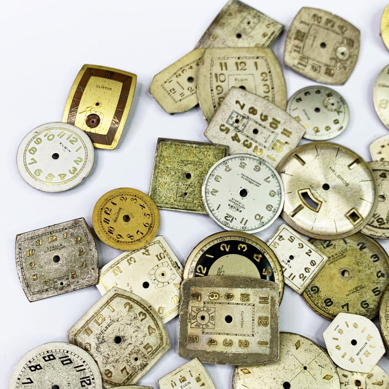 10 Distressed Watch Dials Art Deco Vtg Face Steampunk Part Watchmaker Repair Lot