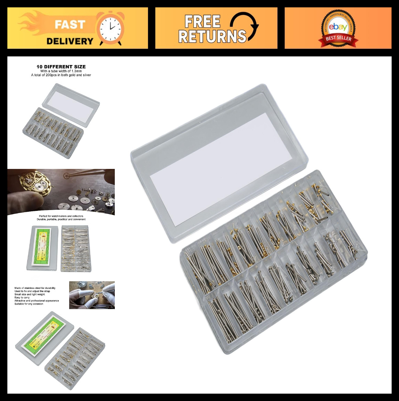 200pcs Watch Screw Tubes – Band Link Pins, Buckle Connection Rods, Repair Parts