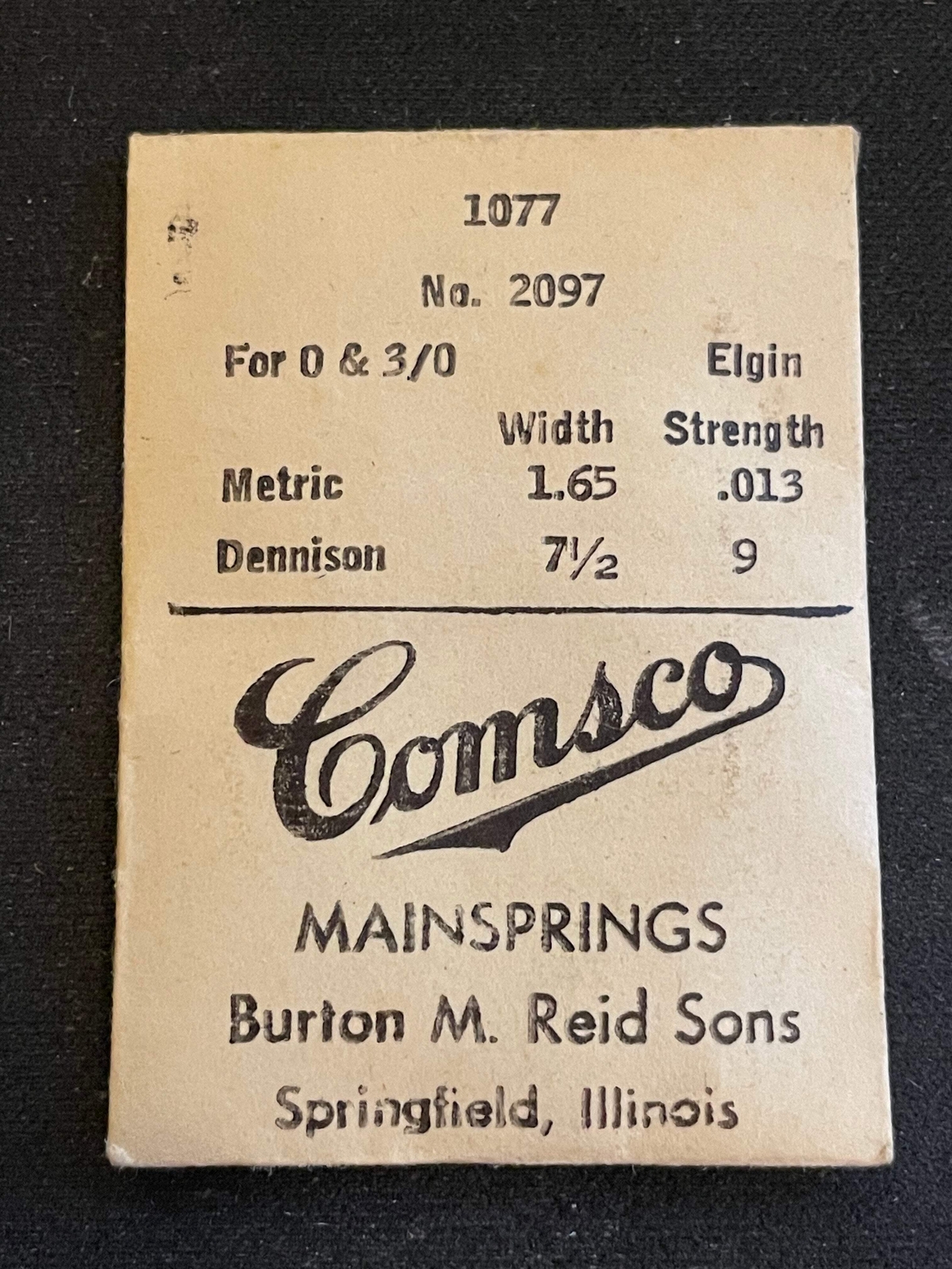 Comsco Mainspring #1077 for Elgin 0s & 3/0s Factory No. 2097 – Steel