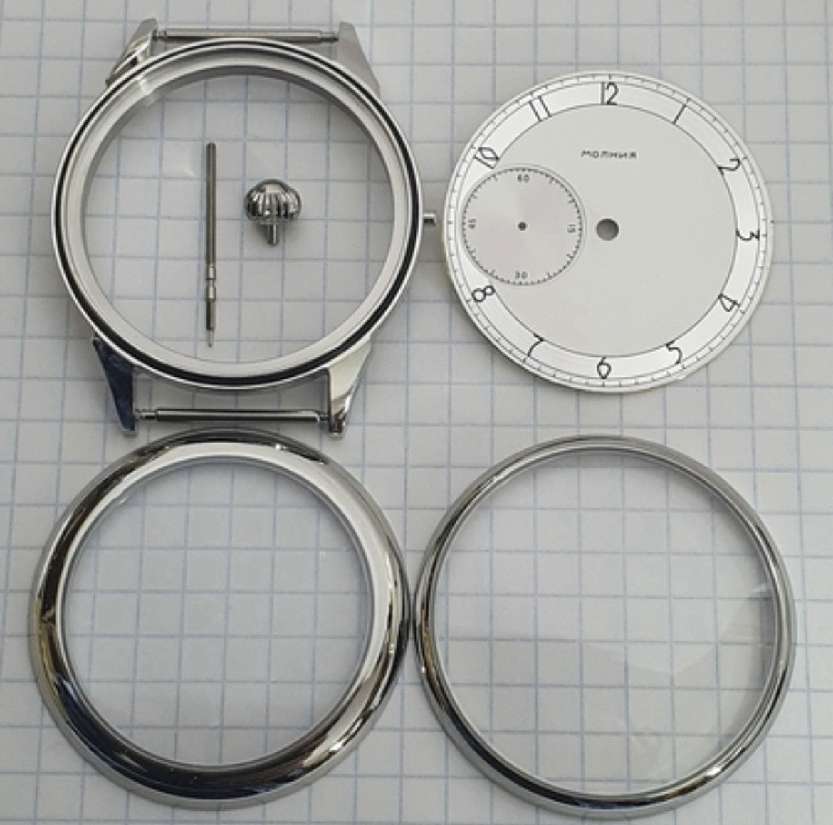 Molnija Marriage Watch Parts Set – Case Dial Hands – No Movement – Aftermarket