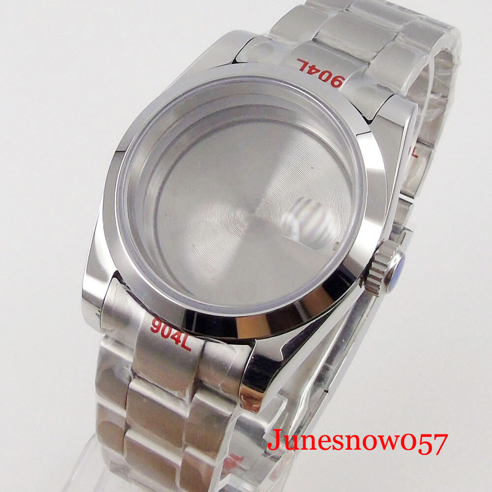 36mm/39mm Fit NH35 NH36 Polish Watch Case Oyster Strap Seeing Back Screw Crown