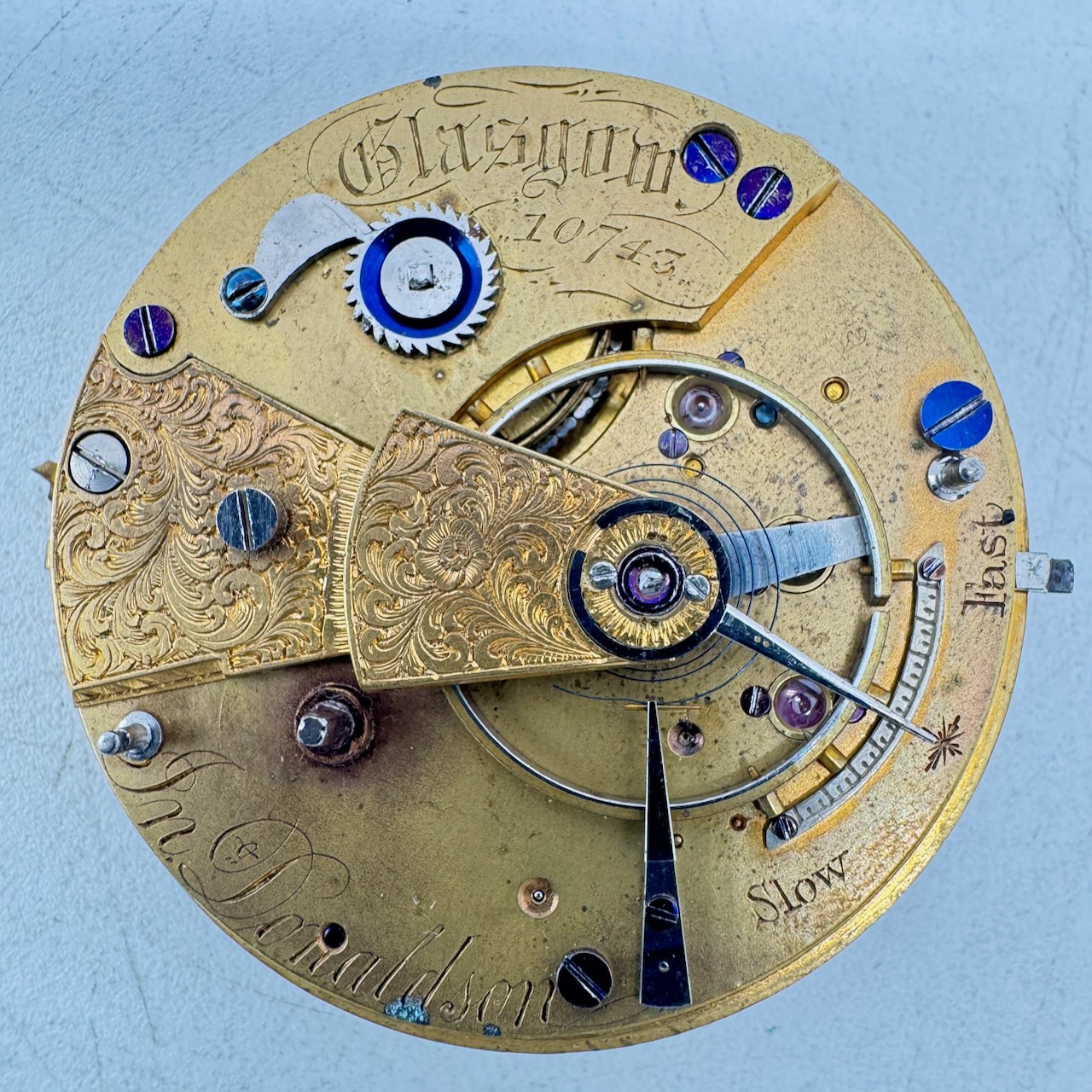 Antique 50mm F.N Donaldson Glasgow Scotland Key Wind Fusee Pocket Watch Movement