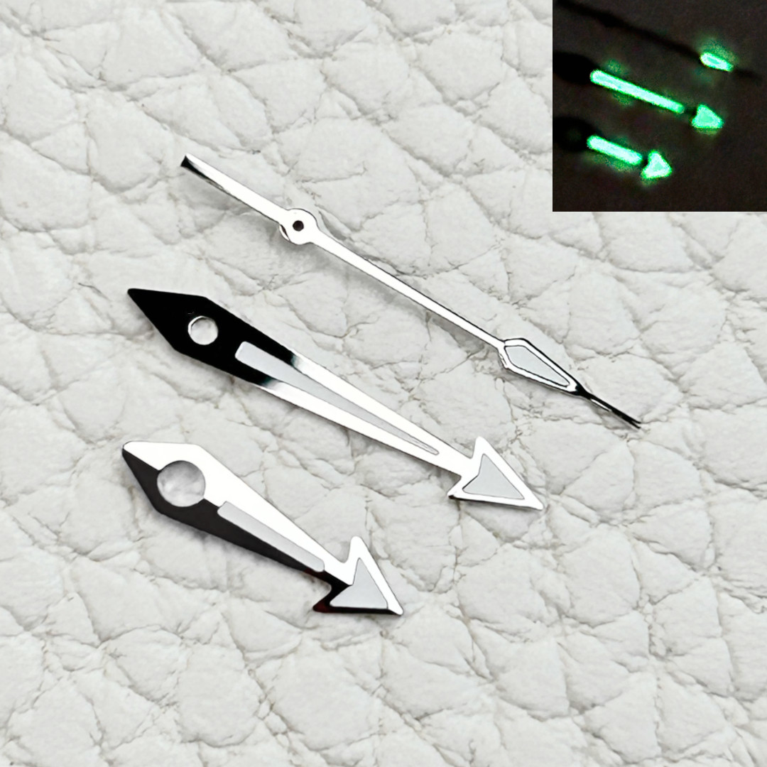 POLISHED SILVER “Arrow” Hands Fits NH35,NH36,7s26,7s36 Green luminous