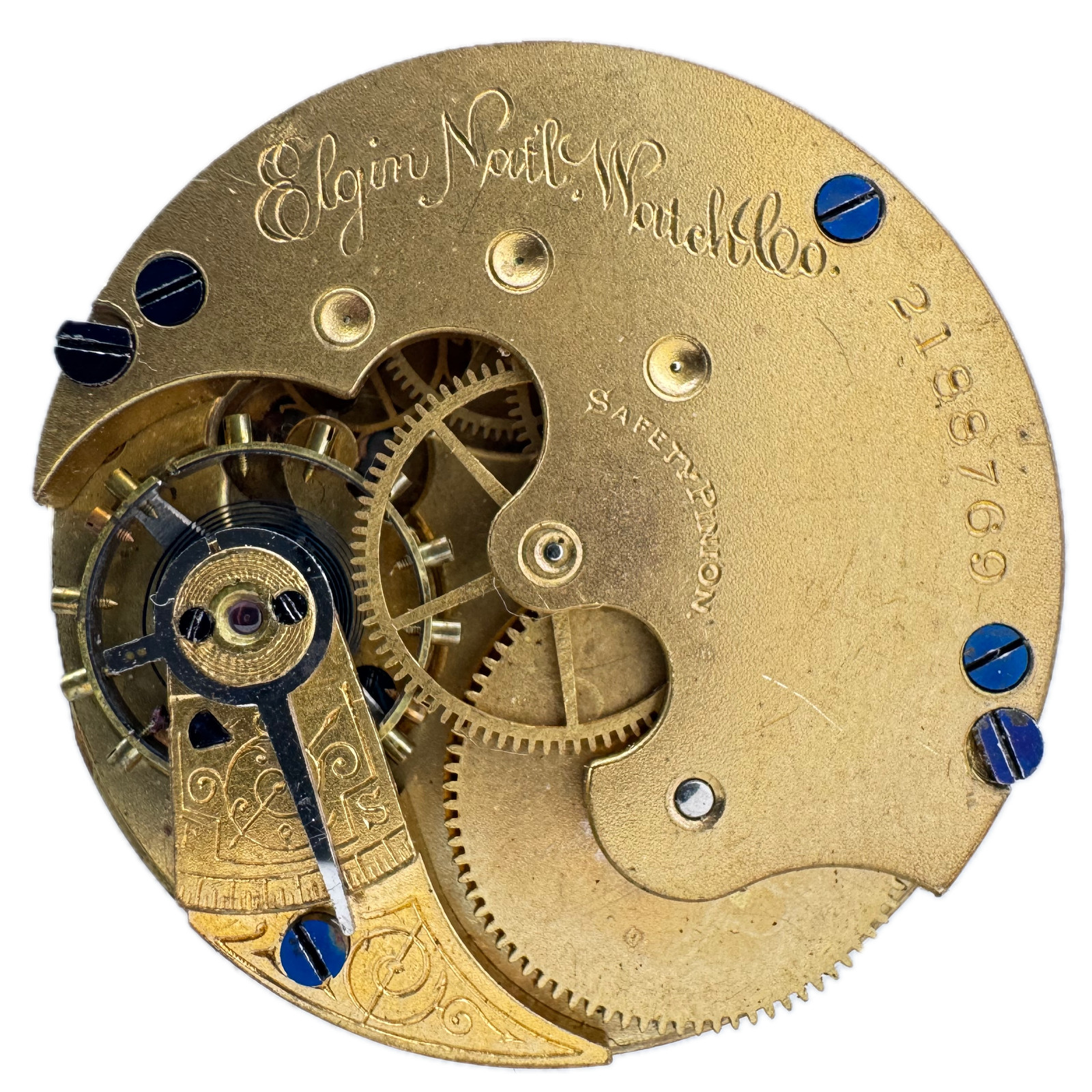 Antique 6s Elgin Roman Enamel Dial Hunter Pocket Watch Movement 95 Gilt Finish
