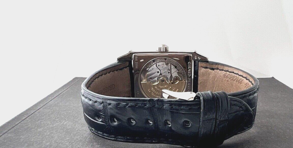 Girard Perregaux Watch 1945 Vintage 18k White Gold Ref 2596 Black Dial Art Deco