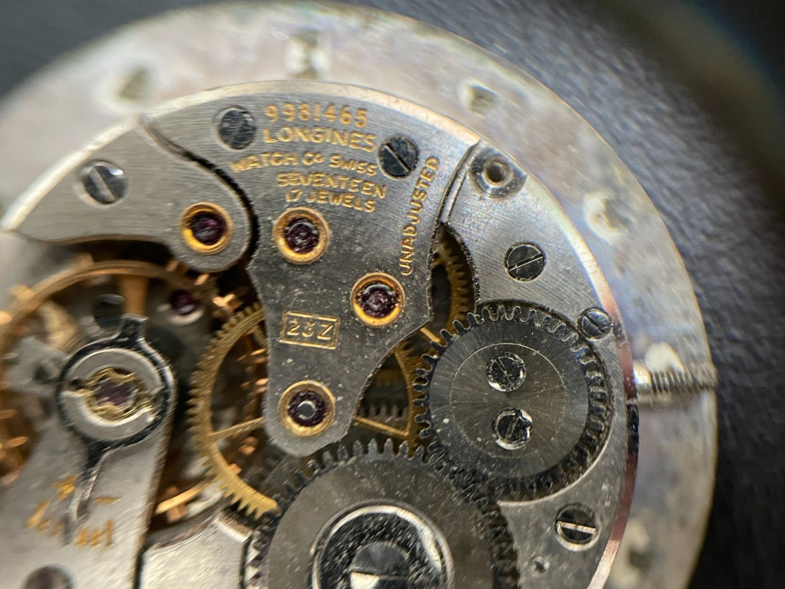 Vintage Longines 23Z 17 Jewels Watch Movement Dial. FOR PARTS. CL43